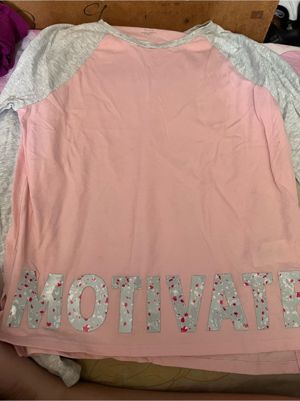 Athletic Works Pink and Light Gray Raglan 'MOTIVATE' Long Sleeve Tee